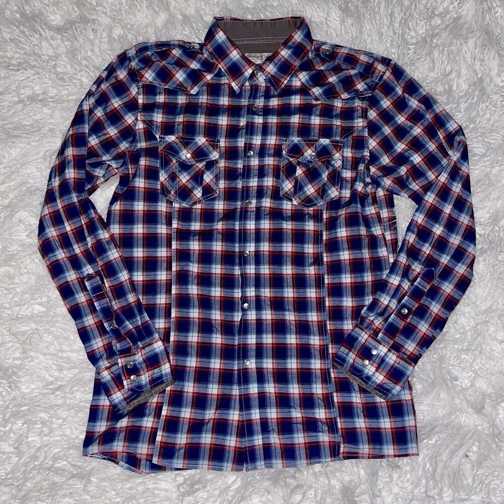 Sovereign Code Shirt Button Down Large Pearl Snap Western Style Red White Blue